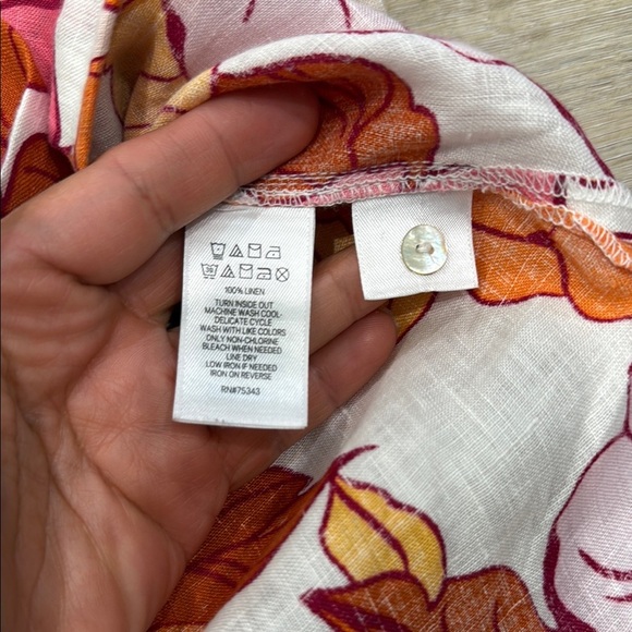 RACHEL ROY Size XS Floral Blouse Pink, Orange, White | 100% Linen | Shirt Collar - Picture 8 of 12